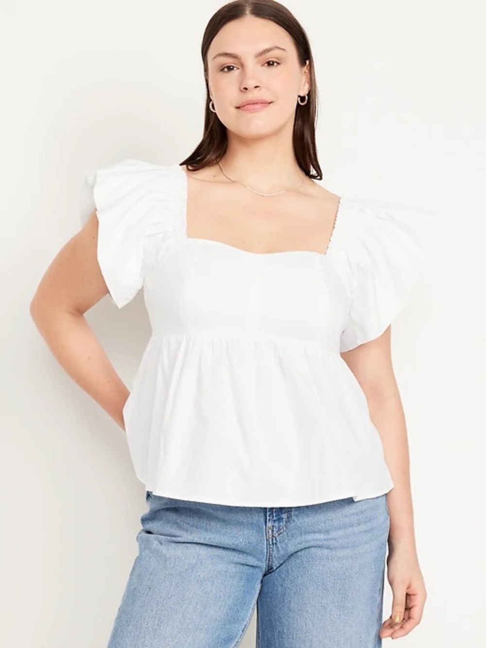 Old Navy White Square-Neck Puff Sleeve Peplum Top